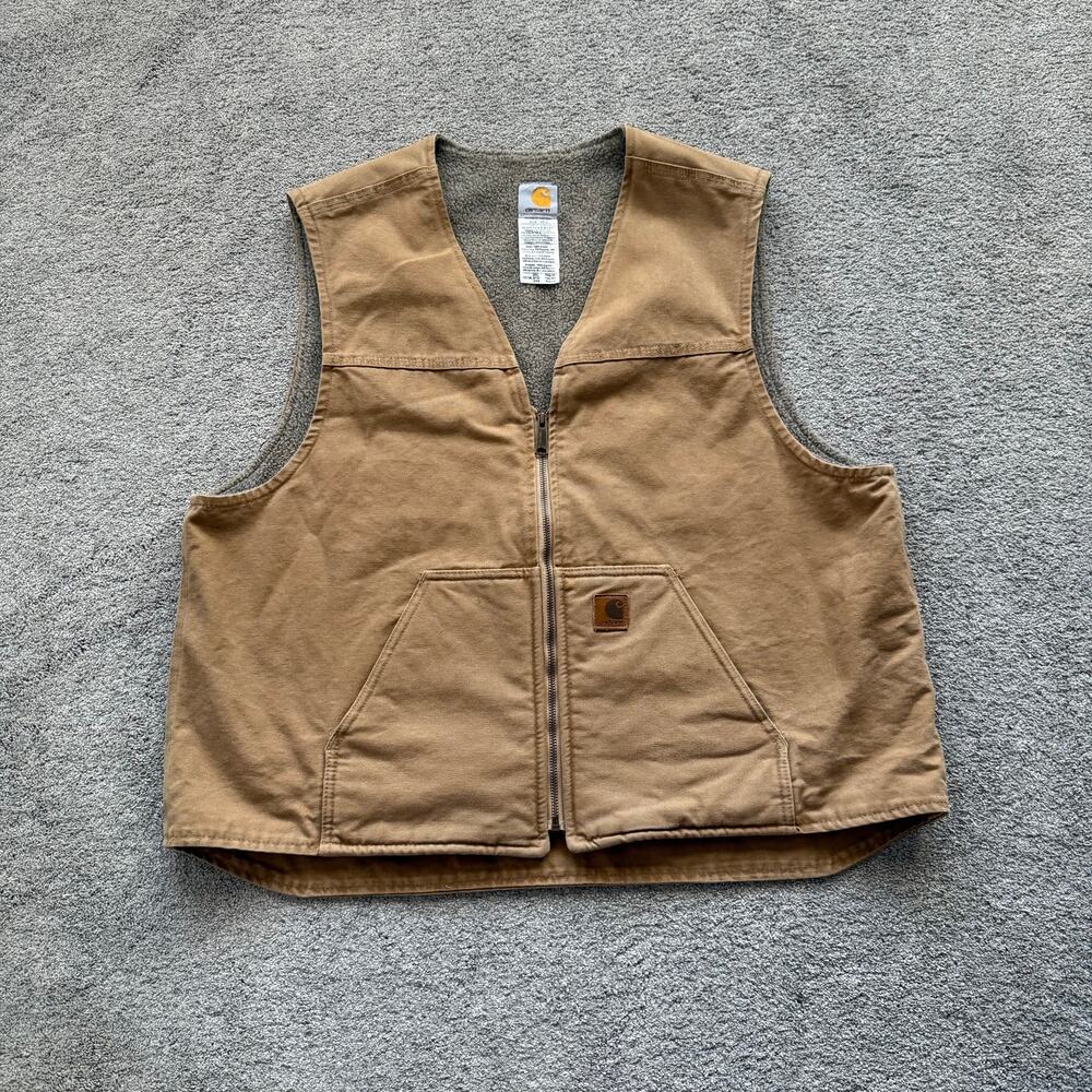 Carhartt Men's V26 CML Tan Cotton Front Pockets Sherpa Full Zip Vest Size 2XL